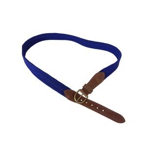 Vintage Royal Blue Braided Cord Belt Brown Genuine Leather Brass Buckle USA Made